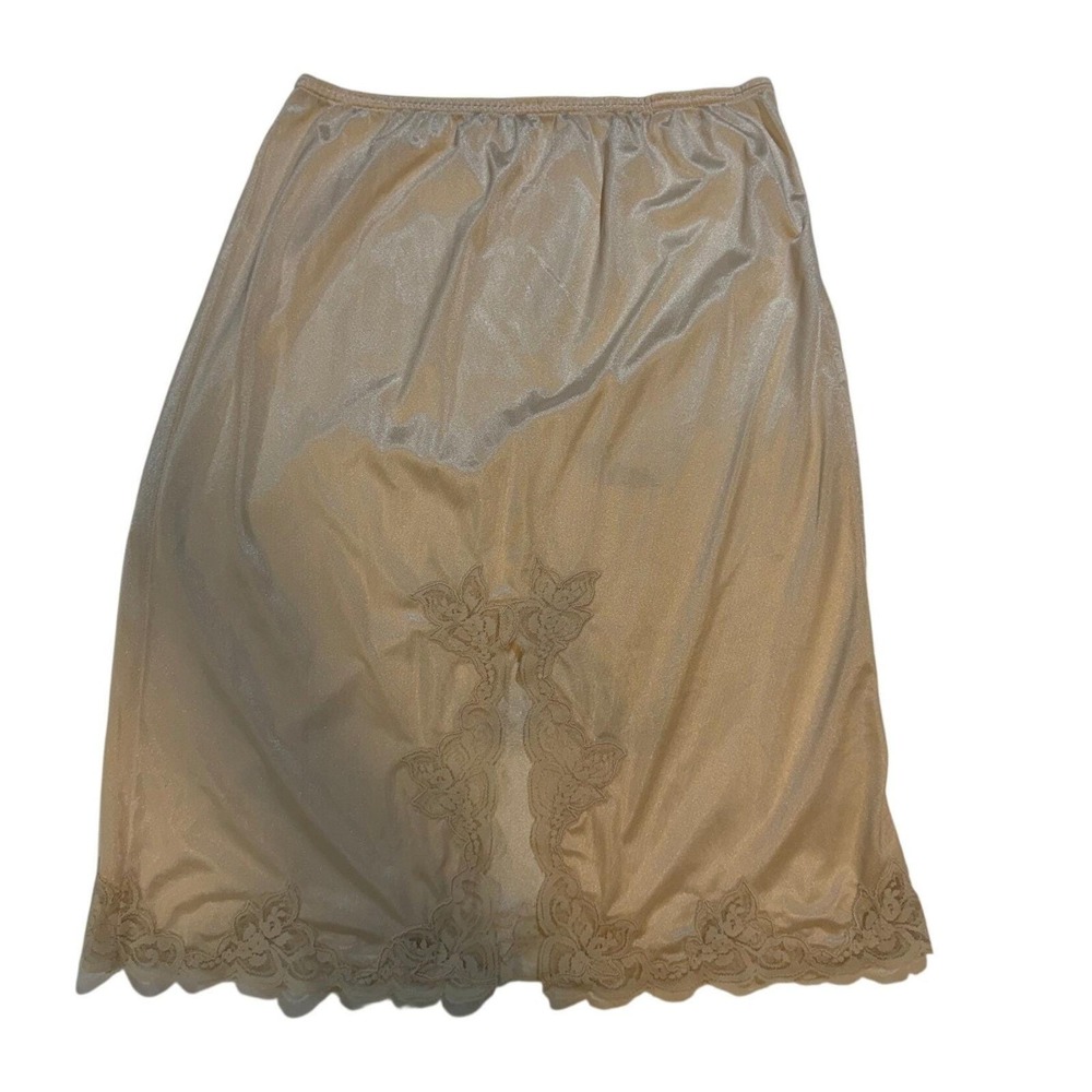 Vintage 1980s‎ Beige Lace Trim Half Slip Skirt Nylon Lingerie Large